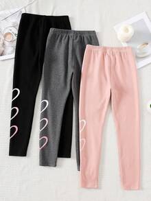 SHEIN 3条装少女高腰爱心印花羊毛内衬打底裤 - 彩色 - 查看 2