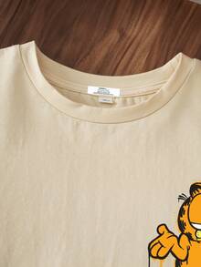 GARFIELD | SHEIN T-shirt à manches courtes d'été pour garçon pré-adolescent, imprimé de chat de bande dessinée et de lettres, casual