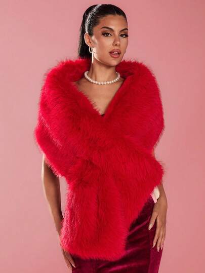 Glamine 时尚派对纯色仿皮草披肩外套，秋冬季