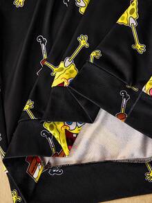 SpongeBob SquarePants | SHEIN Plus Size Cartoon Pattern Black Crew Neck Long Sleeve Pullover Sweatshirt Fall Top 90s - Black - View 6
