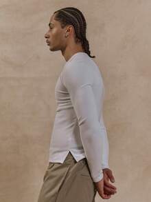 Musero Long Sleeve Slim Fitting Round Neck Thermal T Shirt  Spring&Summer - White - View 3