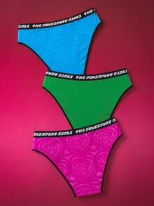 THE POWERPUFF GIRLS X SHEIN Wygodne, elastyczne, miękkie majtki w pasie z nadrukiem tie-dye w dużych rozmiarach