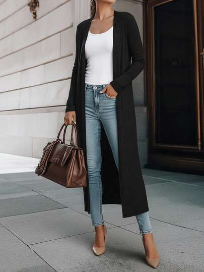 EMERY ROSE Women's Knitted Long Cardigan Coat With Pockets Fall Winter Cloth For Women