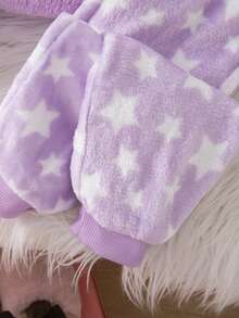 女婴可爱休闲紫色毛绒卡通图案长袖睡衣套装