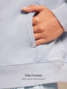 GLOWMODE 日常抓绒磨砂舒适柔软保暖酸洗宽松半拉链卫衣，秋冬户外日常休闲穿着 - 淺藍色 - 查看 4