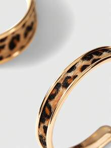 ROMWE Grunge Punk 2 Pcs Leopard Print PU Leather Cuff Bangles & 2 Pcs Minimalist Metal Cuff Bracelets , Stacked Bangle Bracelets Set For Women - Multicolor - View 4