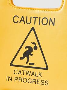 ROMWE Street Life New Cartoon Warning Sign Handbag, Chain Letter Bag, Cosmetic Bag, Accessory Bag, Fashion Casual Minimalist Street Shoulder Crossbody Bag, Fashionable Butter Yellow Bag For Women