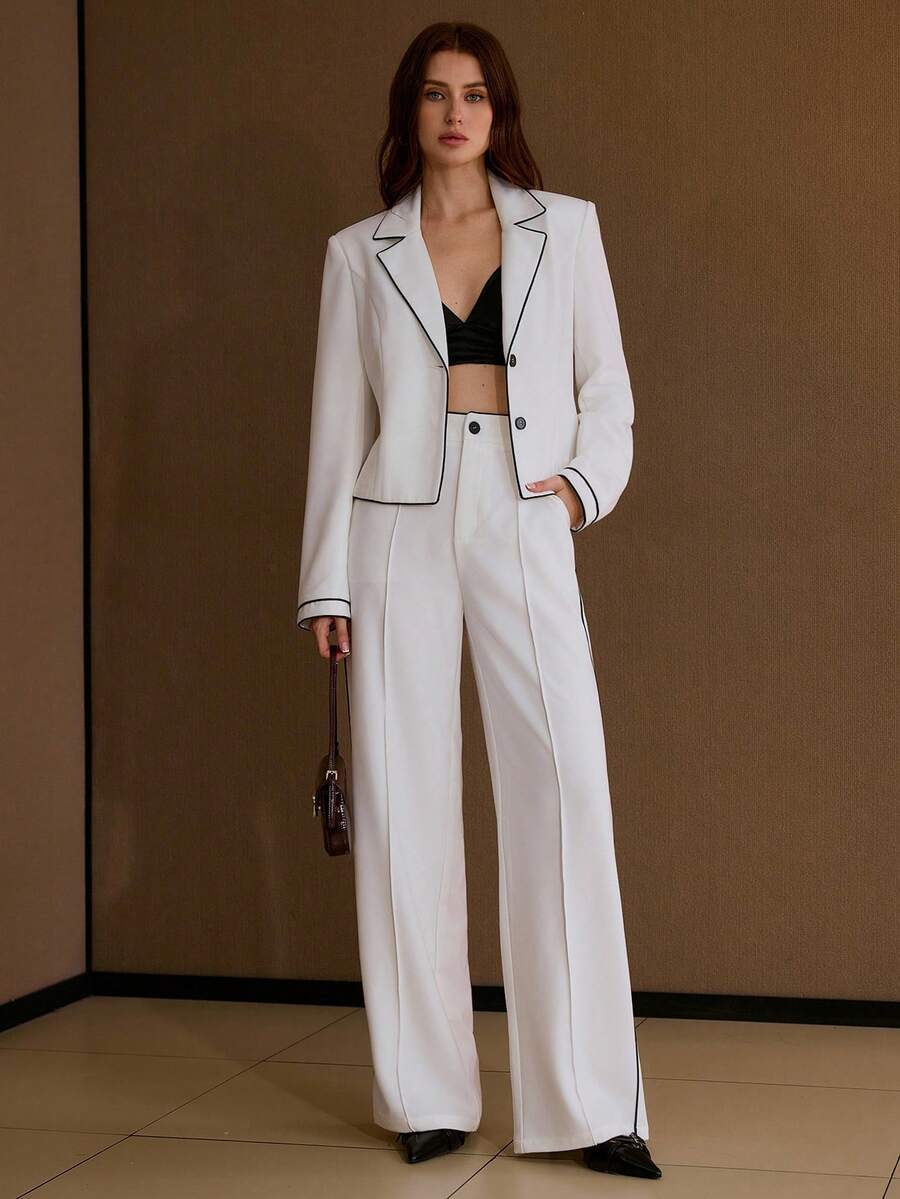 MOTF PREMIUM CONTRAST PIPING CASUAL STRAIGHT-LEG PANTS, AUTUMN/WINTER