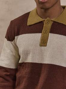 Musero Pull oversize à manches longues avec panneaux contrastés et rayures. Style pull-over boutonné. Indispensable pour le printemps et l'été - Multicolore - Voir 2