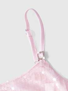 ROMWE Avant 2pcs/Set Shiny Sequin Fringe Elastic Satin Sexy Fitted Stylish Clubwear For Women - Pink - View 3