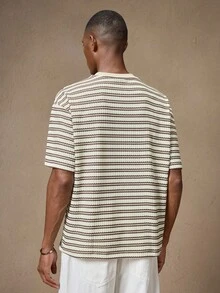 AKNOTIC 3 件装男士休闲条纹圆领短袖宽松 T 恤，夏季 - 黑色 - 查看 7