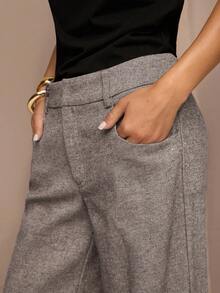 SHEIN BAE Quần ống đứng đơn sắc thường ngày có túi dành cho nữ - màu nâu - Xem 4