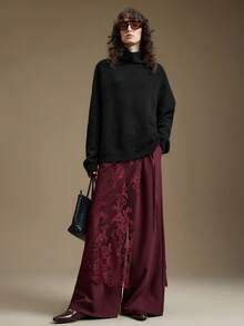 Ontre 女士系带侧裙，都市通勤商务休闲装，办公着装，教师制服，优雅风格，新年装扮 - 酒紅色 - 查看 2