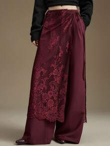 Ontre 女士系带侧裙，都市通勤商务休闲装，办公着装，教师制服，优雅风格，新年装扮 - 酒紅色 - 查看 4