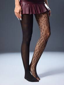 ROMWE Goth 1 chiếc quần tất/quần bó/quần legging nữ co giãn cao, kiểu dáng bất đối xứng, gợi cảm. - Mẫu da báo - View 2