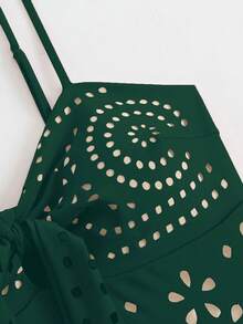 Swim Oasis 女士V领焦糖棕色镂空连体泳衣 - 墨綠色 - 查看 6