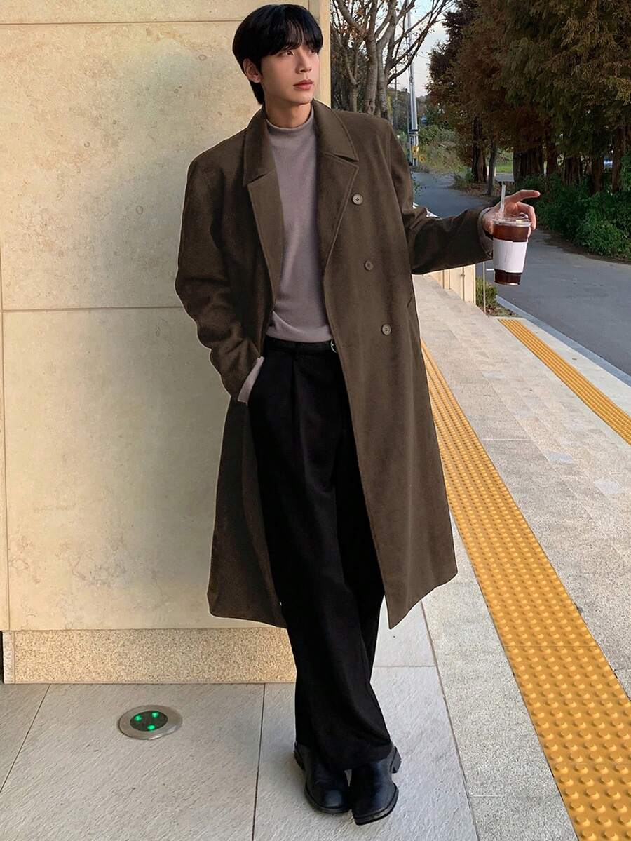 DAZY Men's Solid Brown Overcoat, Autumn - Coffee Brown - View 1