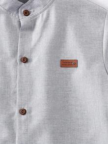 SHEIN 1pc Tween Boys' Stand Collar Gentleman Style Solid Blue Casual Short Sleeve Shirt, Spring/Summer - Light Grey - View 4