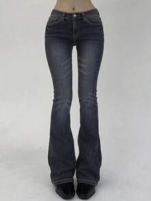 DAZY 女士修身低腰喇叭长款牛仔裤 低腰牛仔裤 - 灰色 - 查看 2