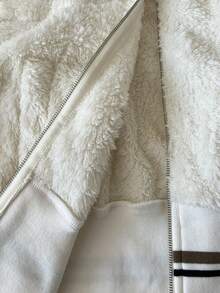 SHEIN Unity 1件女士杏色毛领开衫外套，休闲通勤冬季外套 - 杏色 - 查看 7