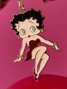Betty Boop x SHEIN 锌合金女士钥匙扣包包挂件豹纹立体爱心吊坠闪粉，适合挂在包包和钥匙上，礼品收藏纪念，送礼佳品，派对，节日，情人节 - 彩色 - 查看 3