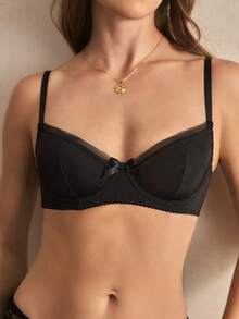 Charlaine Underwire, Lift & Enhance, High Support, Single Layer Cup, Mesh Inset, Elegant French, Romantic Minimalist Ladies Bra - Black - View 6