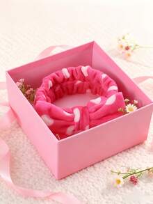 1PC Coral Velvet Bow Headband Cute Leopard Print For Skincare Makeup Soft Face Wash Headband For Home Spa Travel - Pink polka dot - View 4