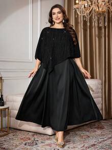 Modelyn 大码时尚修身连衣裙套装 - 黑色 - 查看 3