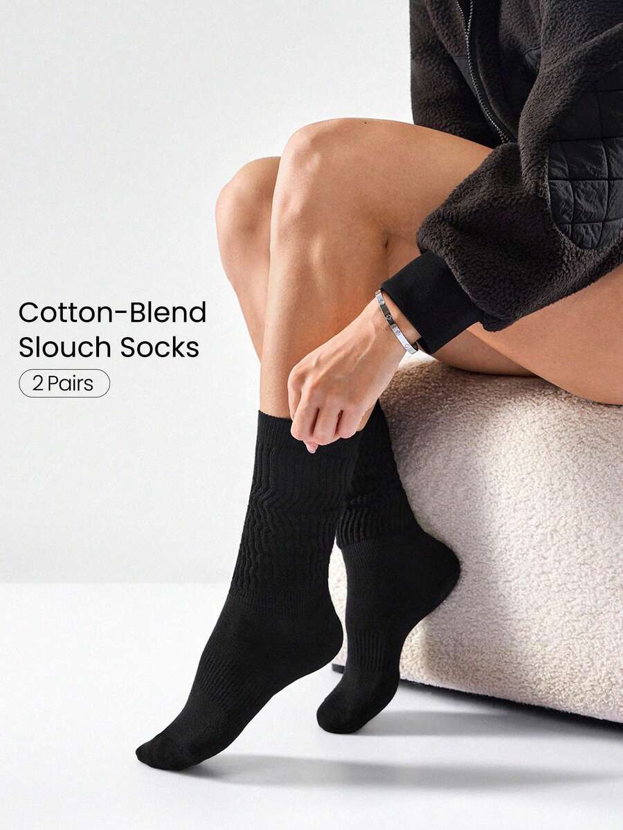 GLOWMODE Tất hỗ trợ hàng ngày bằng vải cotton pha mềm mại ấm áp - Dark Black - Xem 1