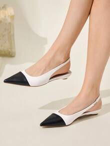 CUCCOO CHICEST 女士新款方扣尖头低跟平底休闲鞋，酒红色漆皮一脚蹬平底鞋，工作和通勤穿着舒适 - 白色 - 查看 1