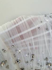 Lovelzi Elegant Luxurious White Mesh Strapless Bodice With Boning, Asymmetric Waistline, Draped Ruffle Skirt, Suitable For Dates, Vacations, Singles Parties, Weddings, Afternoon Tea, Bridal Shower Dress - White - View 9