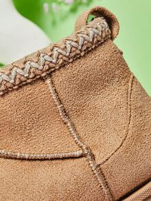 Mini mi 儿童编织领布面绒面革沙色厚底踝靴——冬季漫步的舒适时尚之选 - 米色 - 查看 8