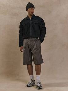 Musero Celana Pendek Berlipit Rapi Model Potongan Rapi untuk Musim Semi, Musim Panas, dan Paskah - Dark Grey - View 1