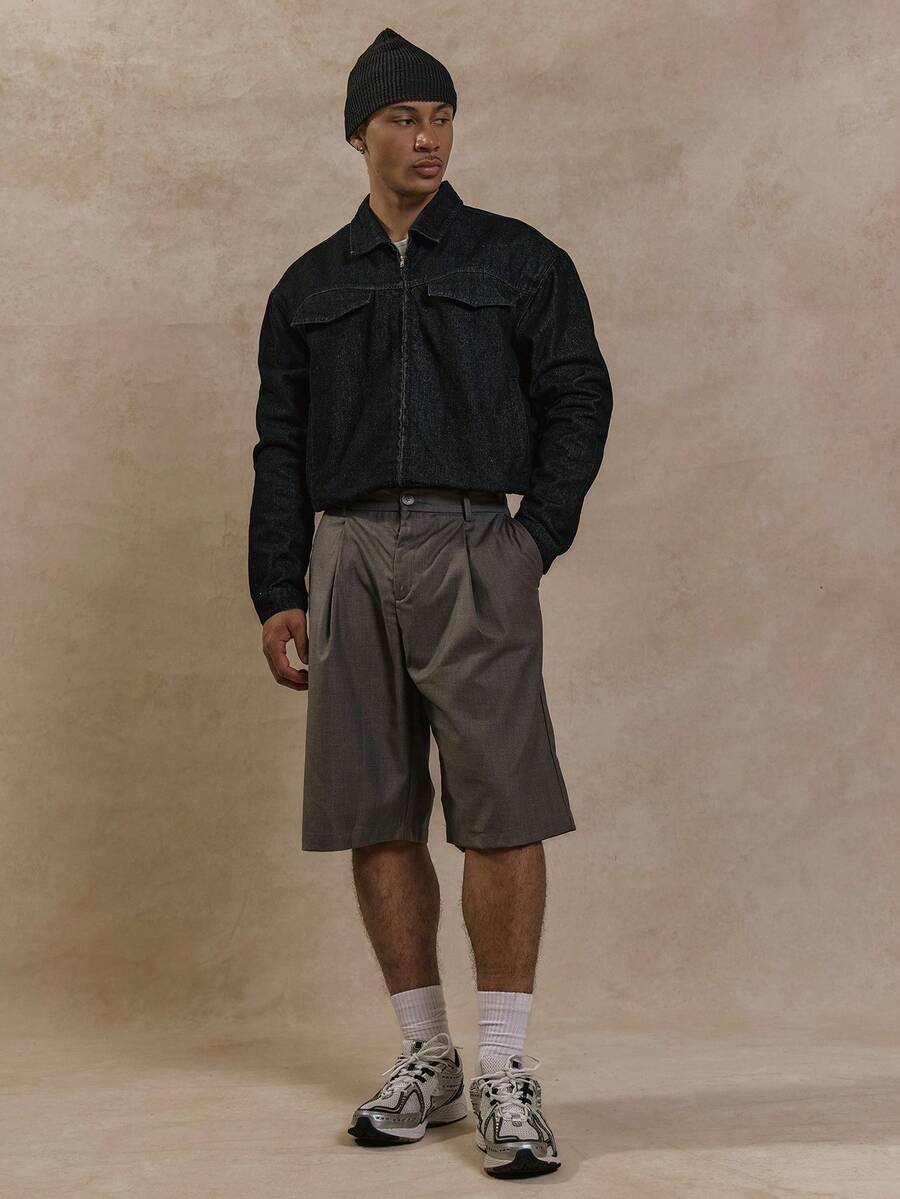 Musero Celana Pendek Berlipit Rapi Model Potongan Rapi untuk Musim Semi, Musim Panas, dan Paskah - Dark Grey - View 1