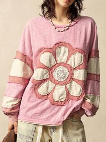 Bohemela 波西米亚风圣诞新年复古休闲拼接圆领长袖宽松女式卫衣，冬季 - 彩色 - 查看 2