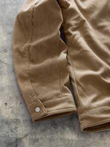 AXEPEAK Áo khoác dài tay nam dáng suông, chất liệu nhung kẻ, giữ ấm, có lớp lót. - Màu Khaki - Xem 5