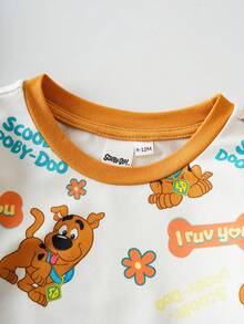 SCOOBY-DOO X SHEIN Mono de bebé niño con gráfico lindo de cachorro de dibujos animados y letras - Blanco - Ver 3