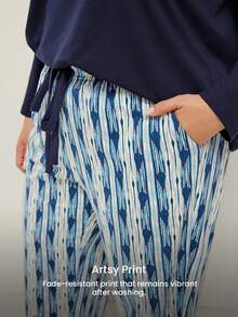 LUVLETTE Autumn And Winter Women Plus Purple Soft Cotton Basic Long T-Shirt & Patterned Pants Loungewear Pajama Set For Women Pants With Pockets Lingerie As Outerwear Lounge Sets Fall Pajamas - Blue - View 3