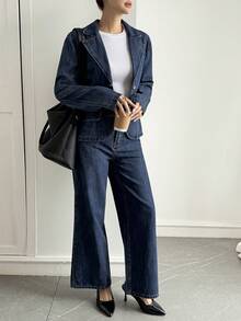 Livesso Women's Casual Denim Jacket And Distressed Jeans Set, Autumn/Winter