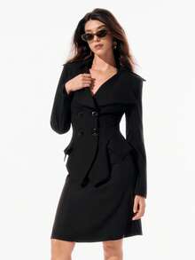 Chiquease Áo khoác Blazer đi làm cổ rộng rãi, đệm lưng cotton, kiểu Pháp cổ điển, phù hợp cho mùa thu/đông - màu đen - Xem 6