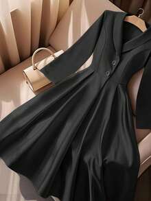 GlowEve CURVE Plus Size Women's Elegant Collared Long Sleeve Half-Placket Cinched Waist Casual Long Dress, Winter