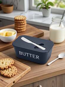 1个PP材质黄油碟，带盖和刀，碟身印有“BUTTER”字样，可保持黄油新鲜，方便日常早餐和烘焙使用。 - 彩色 - 查看 9