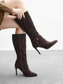 CUCCOO BIZCHIC High-Quality Brown Suede Buckle Commuter Ankle Boots, Pointed Toe Slim Heel Elegant Women's Boots, Fashionable Versatile New Tall Boots, Showcasing Feminine Charm And Elegant - Brown - View 5