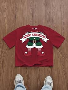 SWAVVY Áo phông Giáng sinh Áo phông thường ngày nam Áo phông ngày lễ - Đỏ - Xem 2