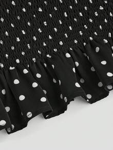 Lyrianda Fall Autumn And Winter Plus Size Black & White Polka Dot Long Sleeve Fitted Waist Shirt With Bow Shoulder Decor, Casual Everyday Wear - Black and White - View 6