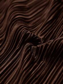 Veslaya 秋冬新品，优雅百搭，适合派对、约会、晚宴、毕业典礼、生日、婚礼等场合，宽松纯绿色网纱拼接长袖A字褶皱长裙，大码 - 圣诞连衣裙 - 棕色 - 查看 7