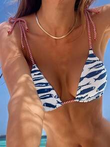 Swim Vcay 时尚甜美肩部系带蝴蝶结装饰无钢圈可拆卸胸垫性感沙滩/机场比基尼上衣，女士，春夏款 - 彩色 - 查看 1