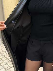 SHEIN Unity Women's Fashionable Double-Breasted PU Trench Coat, Autumn