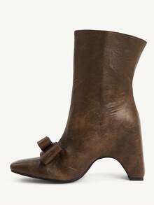 CUCCOO CHICEST 女士复古做旧仿皮踝靴，饰有蝴蝶结，方头设计，粗跟，优雅、甜美、浪漫、时尚、舒适，适合下午茶、约会、派对、办公、假日、圣诞节、感恩节、新年等场合，百搭实用。 - 橄欖綠 - 查看 10