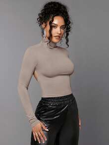 Silquee Camiseta De Mujer De Manga Larga Con Parte Posterior Recortada - Gris - Ver 3